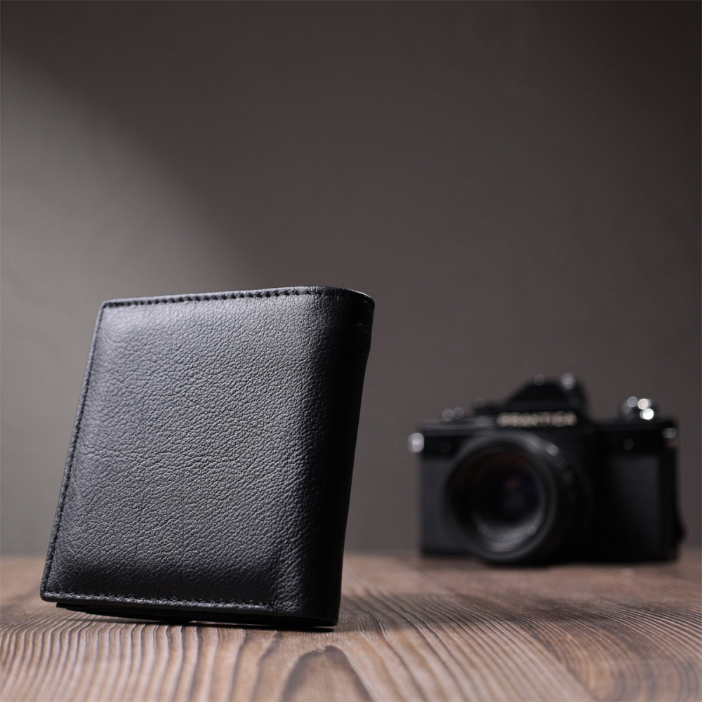 Жіночий гаманець середнього розміру із монетницею зовні із натуральної шкіри ST Leather 22719 Чорний Київ - фото 2