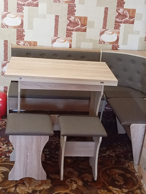 Комплект меблів для кухні - М'який куток Сімейний, стіл, 2 табуретки 114х154 см - Дуб самоа Львів - фото 8