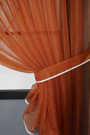 Кухонные шторки VR-Textil № 101к с подвязками терракотовый с белым 320х170 см (52-0414) Киев