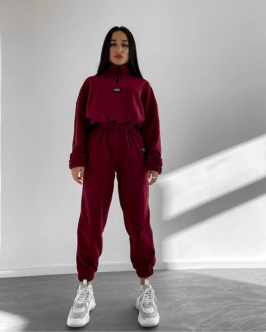 Жіночий теплий прогулянковий костюм двійка з двостороннього щільного флісу Бордо, 44/46 Одеса - фото 1