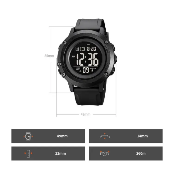 Чоловічий спортивний годинник Skmei 1966 (Чорний з чорним циферблатом) Київ