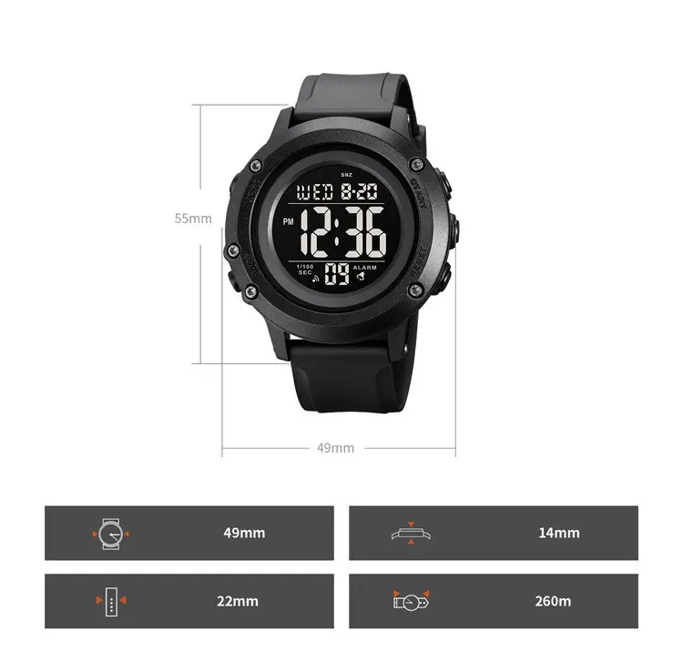 Чоловічий спортивний годинник Skmei 1966 (Чорний з чорним циферблатом) Київ - фото 5