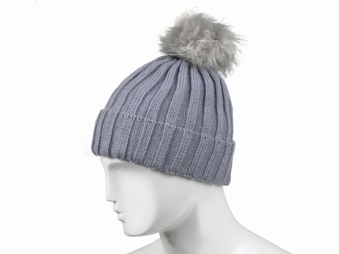В'язана шапка з помпоном сіра Київ - фото 1