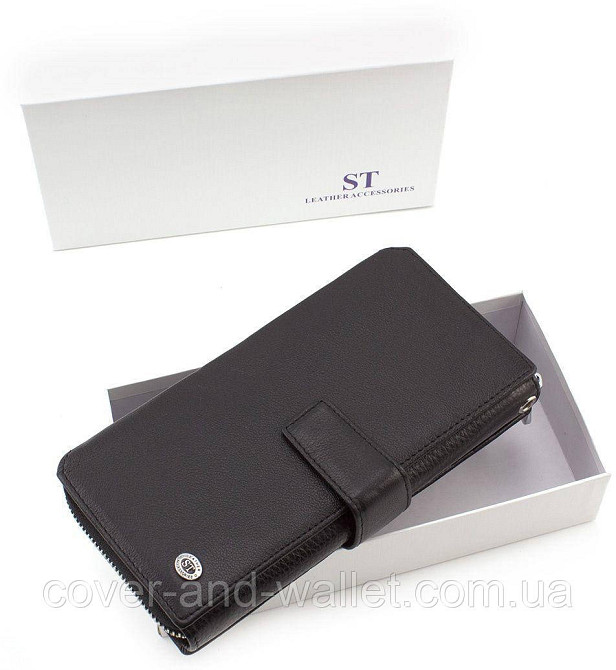 Чоловічий шкіряний гаманець клатч чорного кольору ST 228 Київ - фото 6