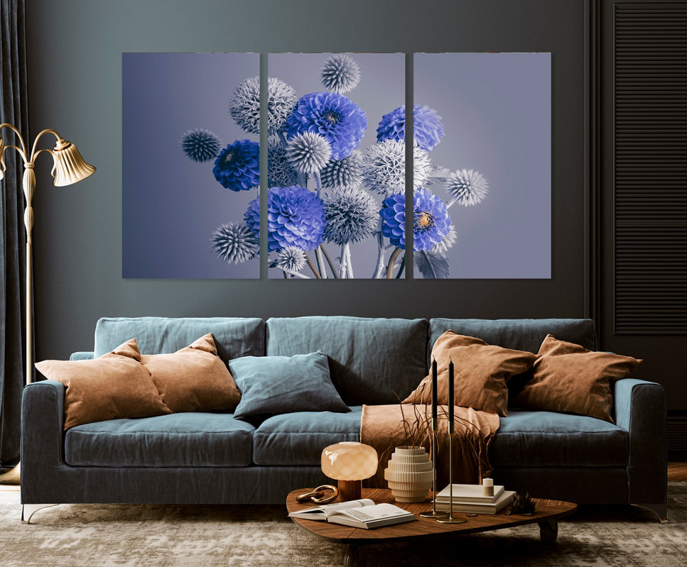 Модульная картина в гостиную / спальню  Сині квіти   ART-244_3A 100х150 см Киев - изображение 3