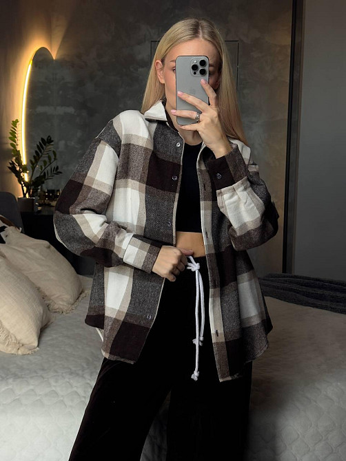 Женская базовая теплая клетчатая рубашка турецкий кашемир Одесса - изображение 3