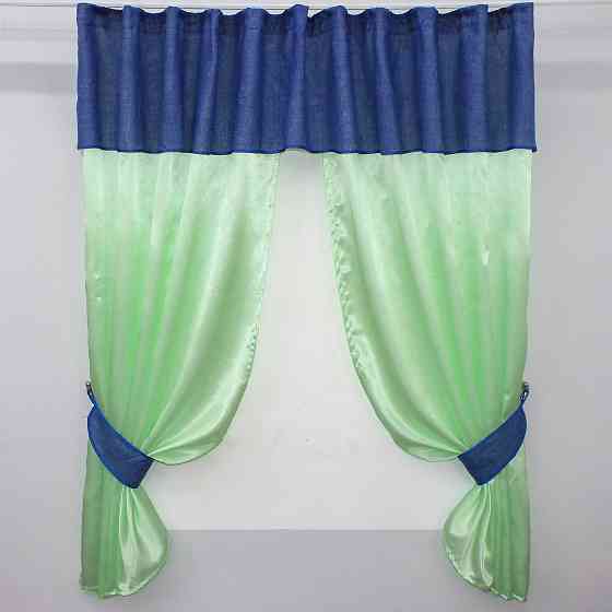 Кухонні штори VR-Textil № 073к з ламбрекеном і підхватами салатовий з синім 270х170 см (52-0275) Київ