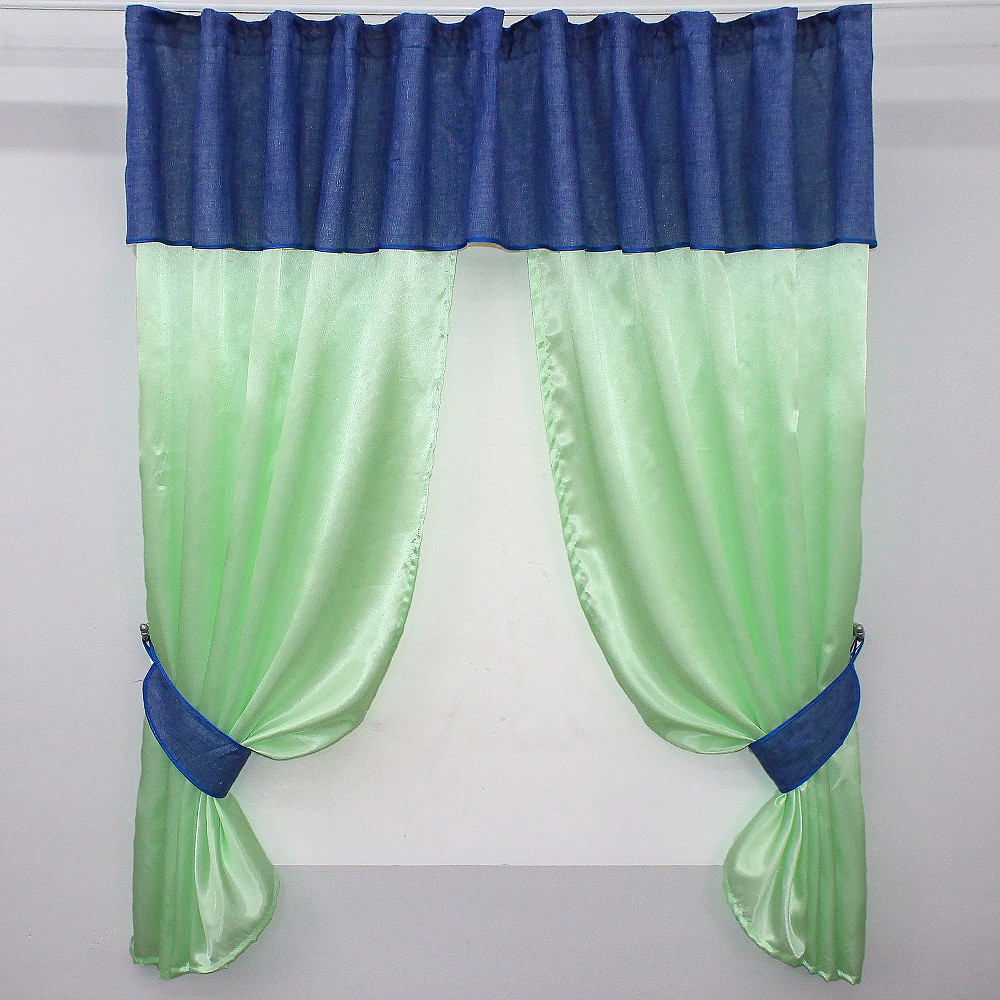 Кухонні штори VR-Textil № 073к з ламбрекеном і підхватами салатовий з синім 270х170 см (52-0275) Київ - фото 1