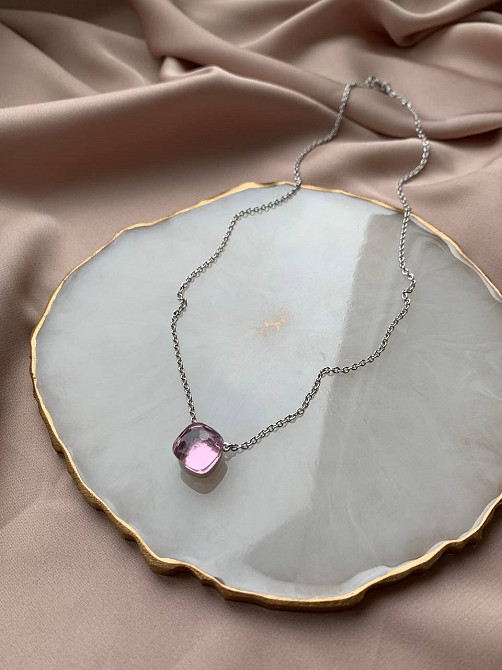 Помеллато ланцюжок із ніжно рожевим кулоном — кристалом/підвіска з рожевим каменем Одеса - фото 4