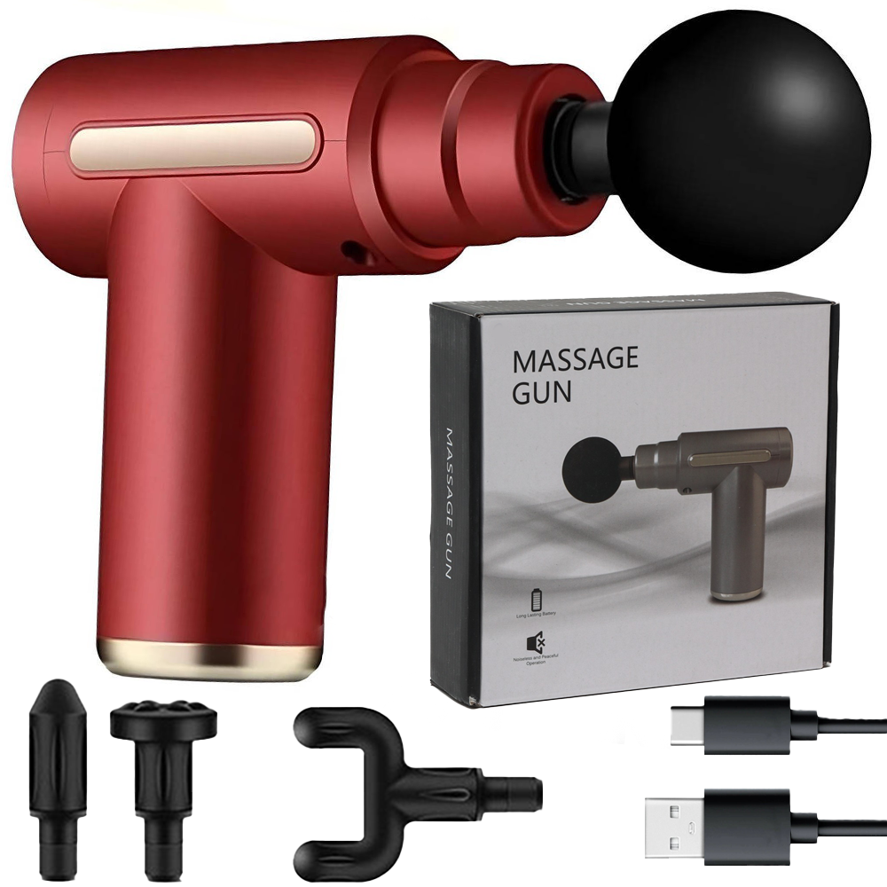 Перкуссионный массажер с 4 насадками Gun Massager,Красный SBR Киев - изображение 1