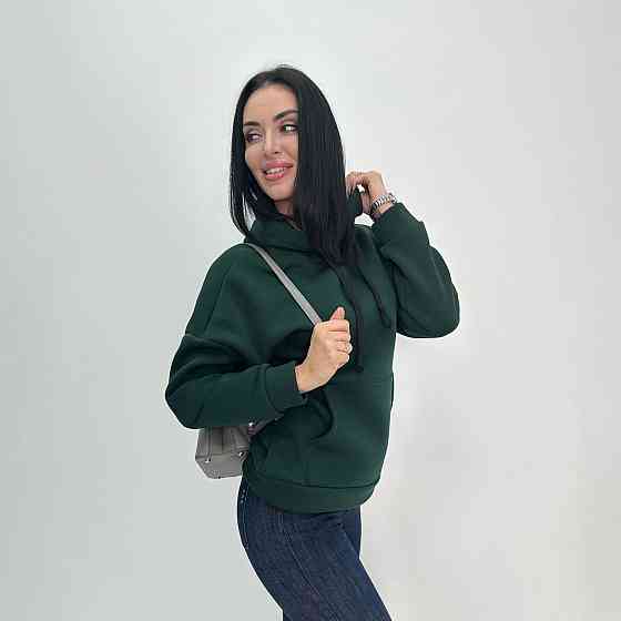 Жіночий теплий худі з капюшоном "Basic" Турція оптом | Батал Темно-зелений, 50-52 Київ
