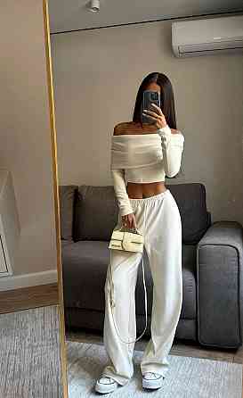 Жіночий затишний базовий костюм двійка: топ і штани турецька ангора рубчик з в’язкою Одеса