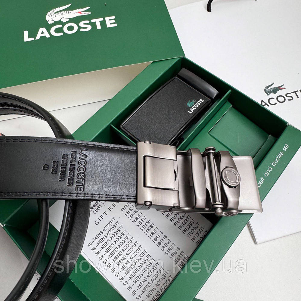 Мужской кожаный ремень с двумя пряжками автомат Lacoste (991) Киев - изображение 8