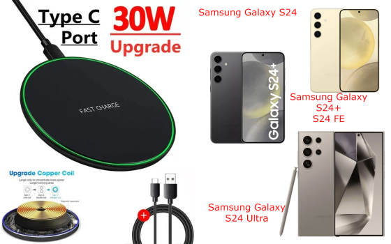 Бездротовий зарядний пристрій Copper до 30W для Samsung Galaxy S24, S24+, S24 FE, S24 Ultra, USB-C, LED Київ