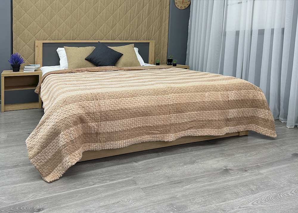 Плед 200х230 см (+-10см) Рогожка на овчині "Тедді" колір бежевий (87-295) Київ - фото 4