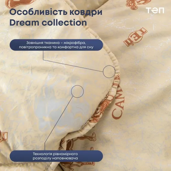 Ковдра двоспальна верблюжа шерсть тепла зимова стьобана з мікрофібри ТЕП 180*210 см Одеса