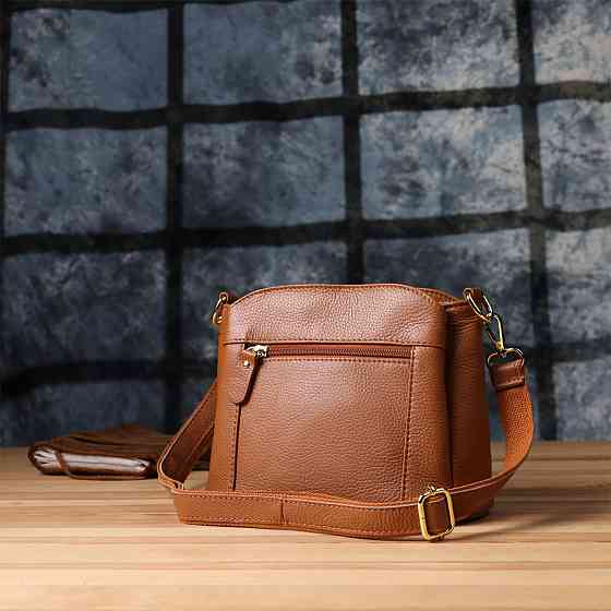 Жіноча сумка на три відділення з натуральної шкіри Vintage 22975 Рудий Київ