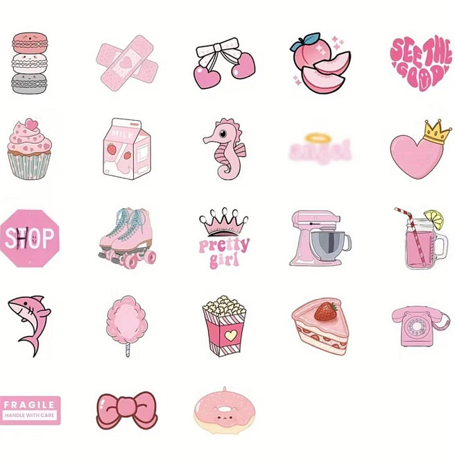 Набор розовых виниловых наклеек 23 шт, cute pink stickers для телефона, ноутбука, планшета и ежедневника Киев - изображение 3