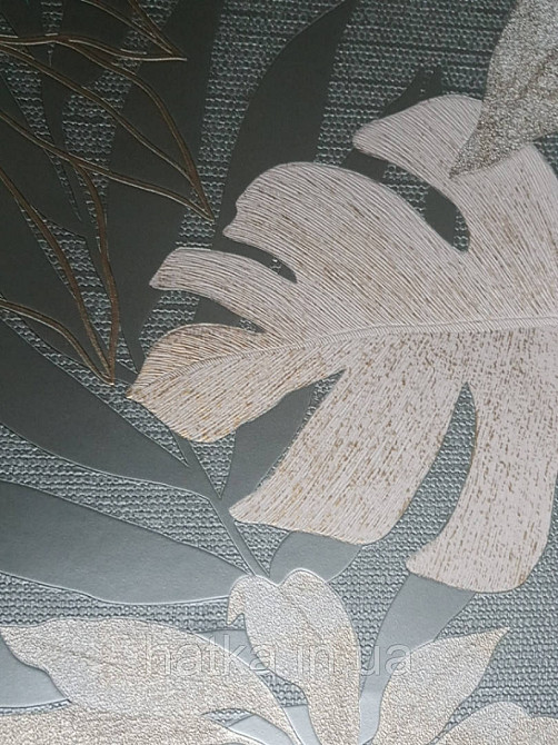 Обои виниловые на флизелине Marburg Atelier 31414 метровые листья бежевые серые золото серо серебристый фон Киев - изображение 2