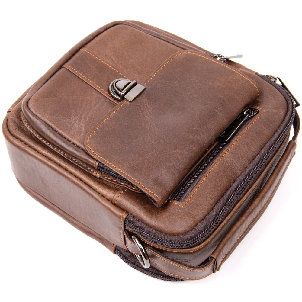Компактний месенджер на два відділення чоловічий Vintage 20396 Коричневий Київ - фото 5