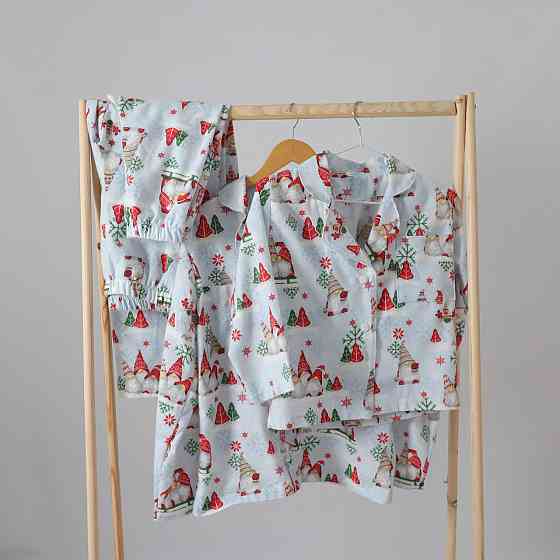 Фемелі новорічні теплі піжами з гномами жіноча та дитяча (сорочка + штани) 158, 42 Кам'янець-Подільський