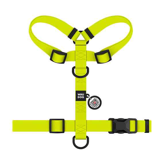 Шлея для собак водостійка анатомічна Н-подібна WAUDOG Magnet з QR-паспортом, магнітна пряжка-фастекс, L, Ш 25 мм, А 50-85 см, В 61-100 см, лимонний Київ
