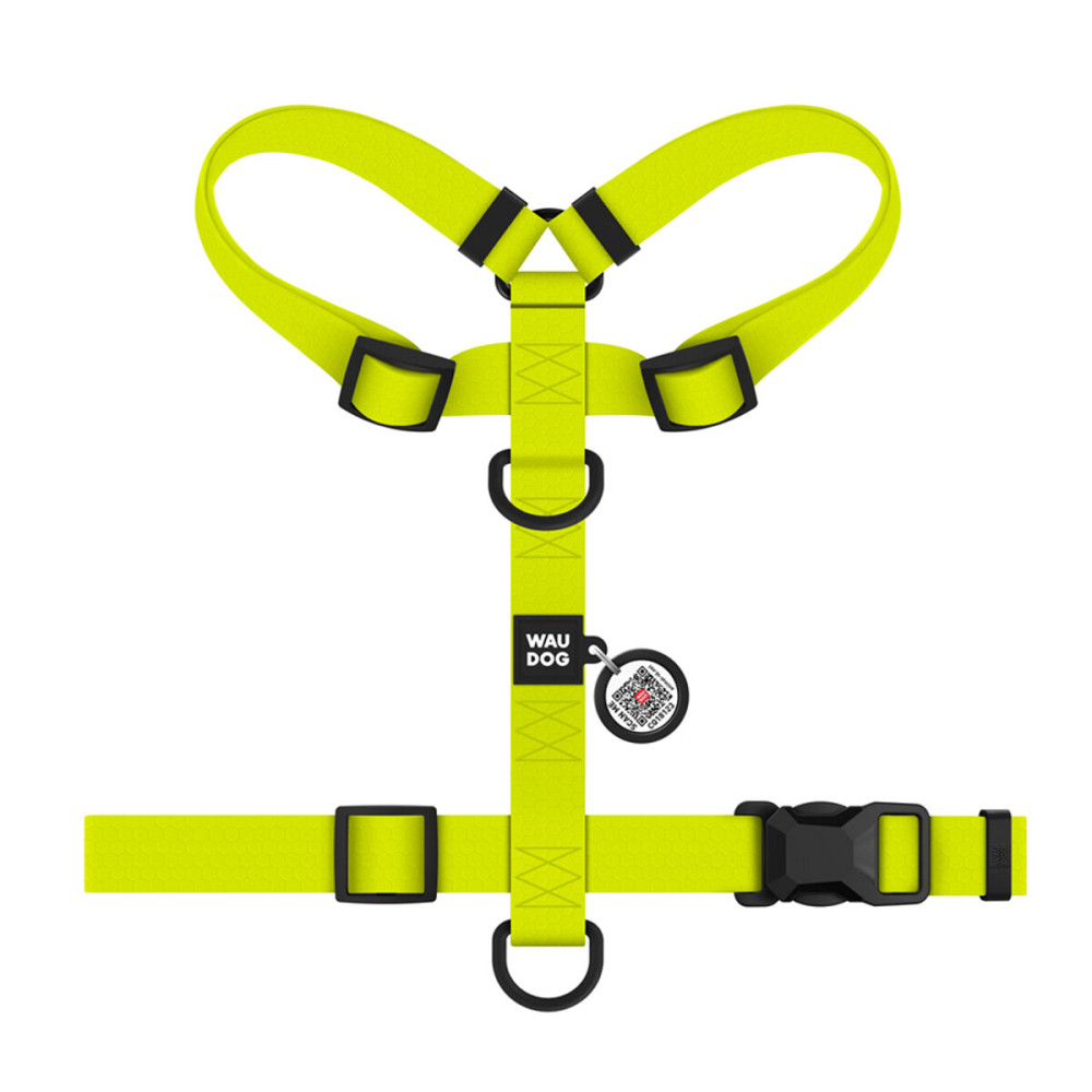 Шлей для собак водостойкий анатомический Н-образный WAUDOG Magnet с QR-паспортом, магнитная пряжка-фастекс, L, Ш 25 мм, А 50-85 см, В 61-100 см, лимон Киев - изображение 4