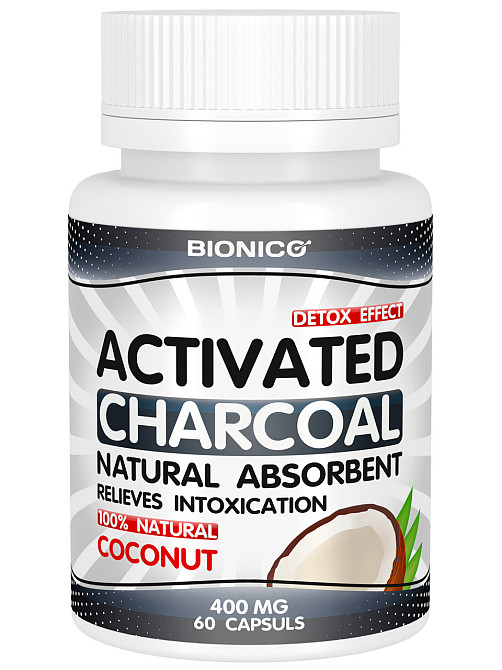 Активированный кокосовый уголь, очищение организма, при отравлении, снимает интоксикацию, 60 капс. Киев - изображение 1