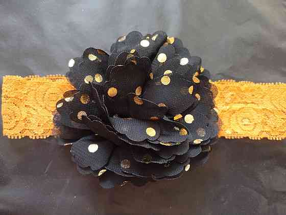 Детская повязка на голову оранжевый + черный - окружность головы приблизительно 40-52см, диаметр цветка 10см Киев