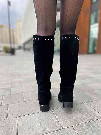 Nivelle Жіночі чоботи зимові з натуральної замші на низькому ходу чорні / Чоботи замшеві 5464/2 Коломыя