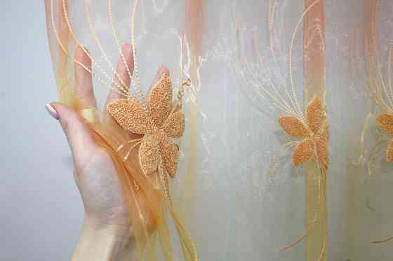 Тюль органза з вишивкою колір помаранчевий 1365т Київ