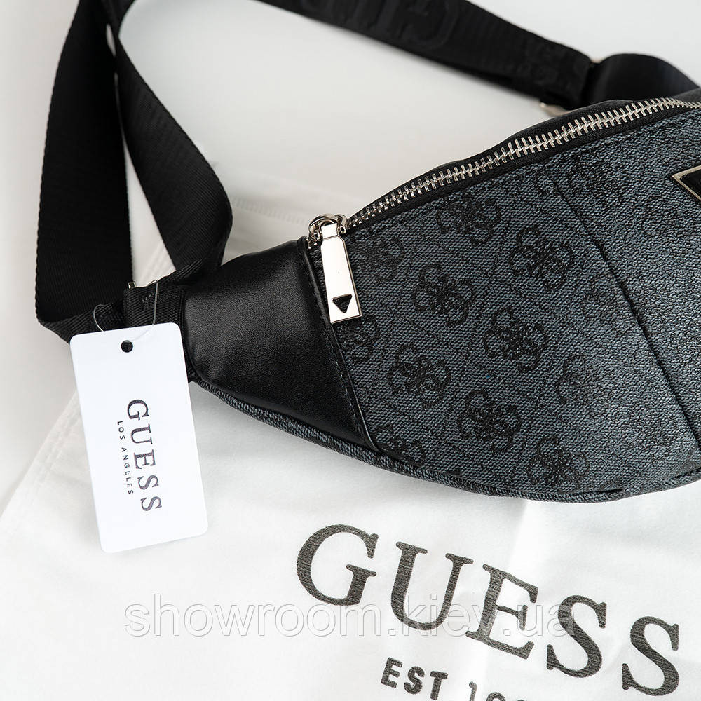 Чоловіча брендова сумка бананка на пояс та на груди (слінг) Guess (7518-1) сіра Київ - фото 4