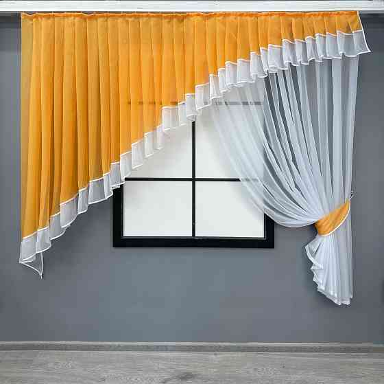 Кухонний комплект VR-Textil № 062к шторка з ламбрекеном помаранчевий із білим 200х170 см (52-1183) Київ