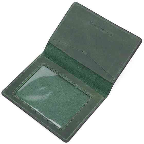 Чудова шкіряна обкладинка на військовий квиток Карта GRANDE PELLE 16783 Зелений Київ