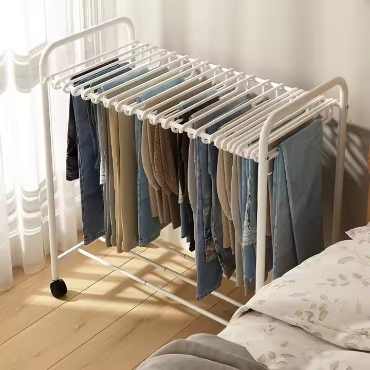 Вешалка для одежды штанов и юбок на 22 пары напольная,на колесах передвижная с полкой для обуви белая Каменец-Подольский - изображение 4