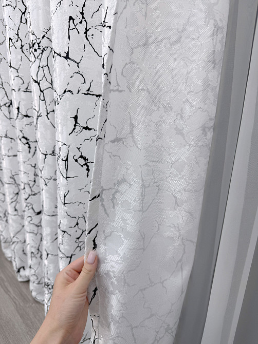 Комплект готових штор VR-Textil Льон мармур Royal Touch № 2000ш Білий з чорним 200х270 см 2 шт (32-476) Київ - фото 6