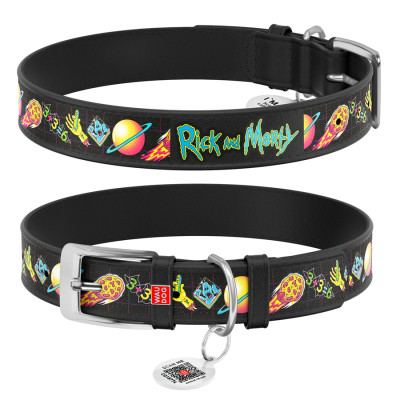 Ошейник для животных WAUDOG Design с QR паспортом "Рик и Морти 3" Ш 35 мм Д 46-59 см черный (3606-0282-01) Винница - изображение 1