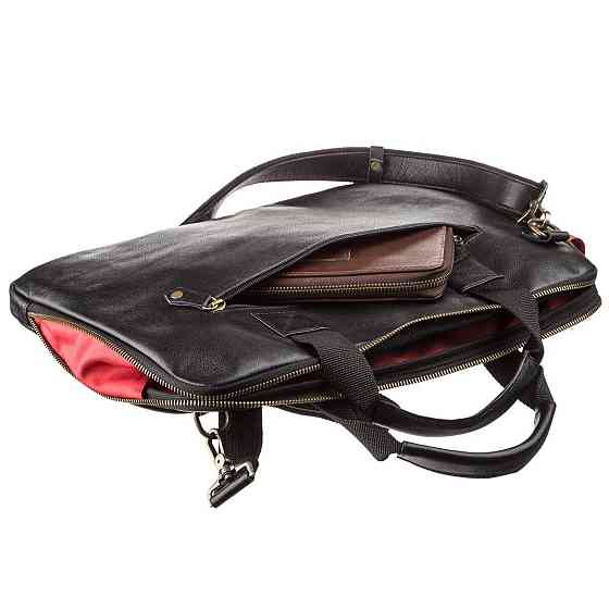 Мужская кожаная тонкая сумка для ноутбука SHVIGEL 19117 Черная Киев