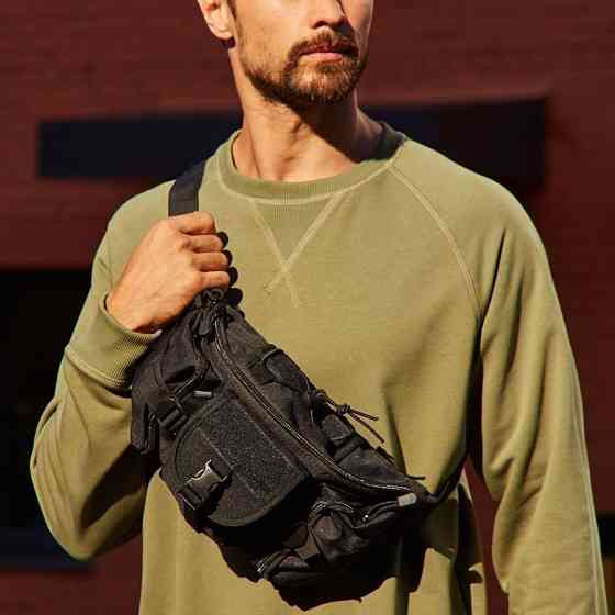 Чоловіча сумка рюкзак слінг, Нагрудна чоловіча сумка тактична чорна Нагрудна тактична тканинна DB-49 Івано-Франківськ