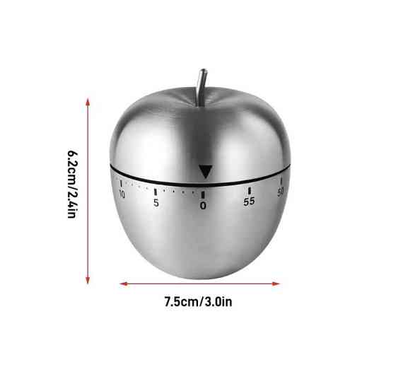 Таймер механічний для кухні "Яблуко", таймер металевий, зворотній відлік, сріблястий, металевий, розмір 6,2*7,5 см Київ