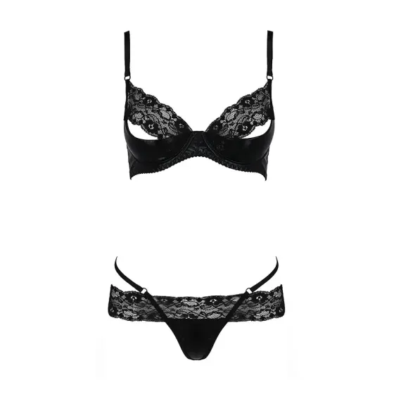 Комплект білизни Passion Exclusive NORTH SET XXL/XXXL, black, ліф і трусики з елементами під латекс Львів