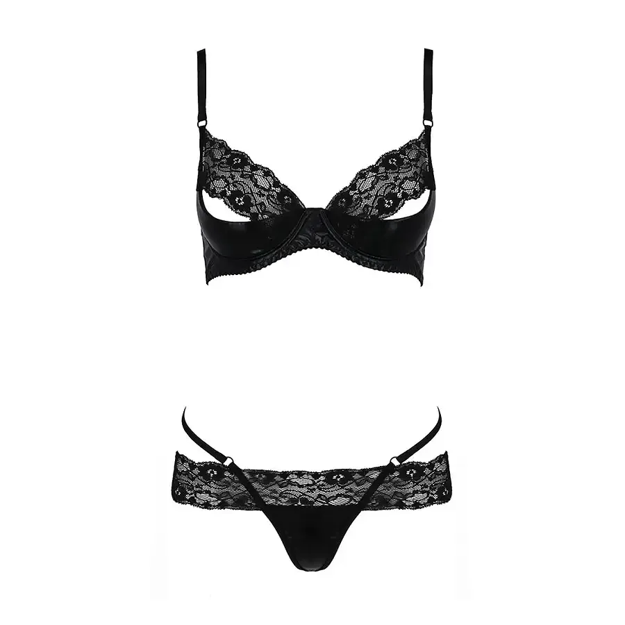 Комплект білизни Passion Exclusive NORTH SET XXL/XXXL, black, ліф і трусики з елементами під латекс Львів - фото 5