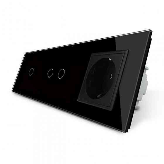 Сенсорний вимикач 3 сенсора (1-2) 1 розетка Livolo чорний скло (VL-C701/C702/C7C1EU-12) Коломыя