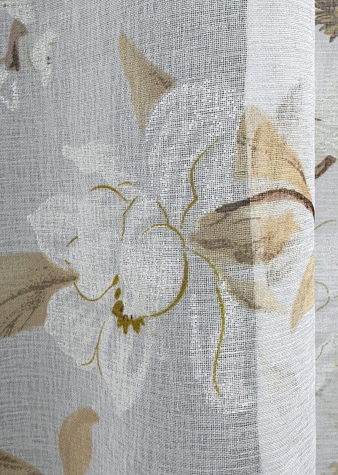 Тюль батист, колекція "Flora" колір білий з бежевим 1908т Київ - фото 3