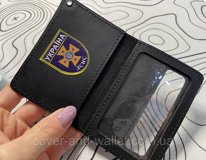 Обложка ДСНС с пластиковым шевроном из винтажной кожи черного цвета P_Leather Киев - изображение 3