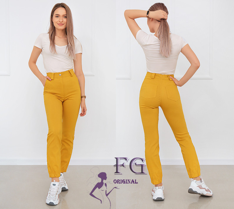 Жіночі брюки джогери "Rivier" тонкі оптом | Норма і батал | Розпродаж моделі 42, Гірчичний Київ - фото 1
