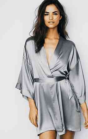 Халат женский сатиновый под пояс длина 90см Серый XS/S Харьков