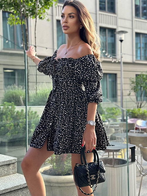 Женское софтовое платье на пуговицах с длинным рукавом Черный Цветочный принт M-L Харьков - изображение 3