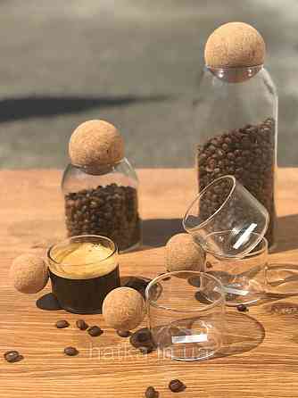 Набір чашок 4 шт Olens "Круг" 150 мл скляна чашка з корковою ручкою Київ