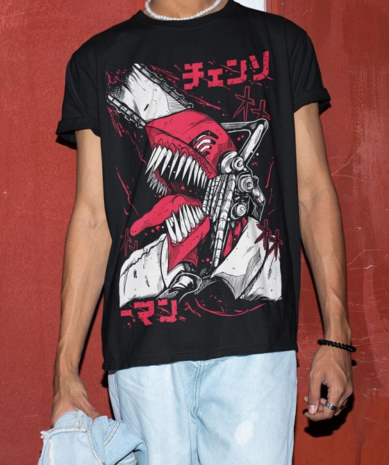 Футболка для хлопчика з аніме принтом Людина-бензопила оверсайз (зріст від 165 до 180) Чорний AnimeJ0992m Дніпро - фото 2